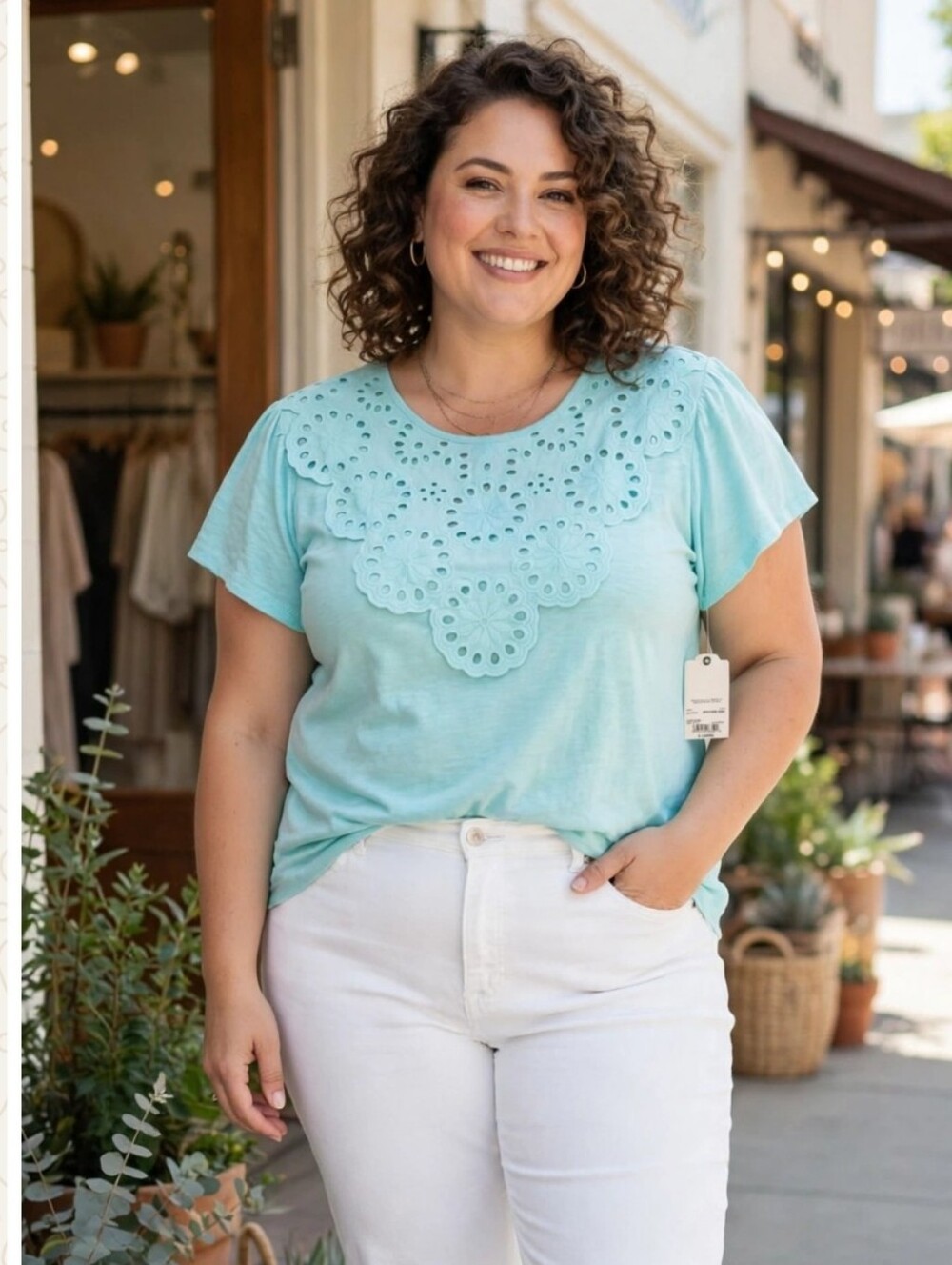 100% Cotton Cute Eyelet Detail Top